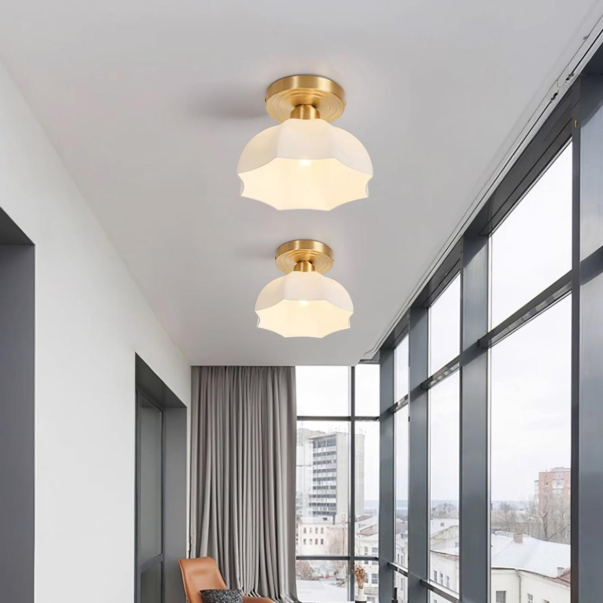 Veya messing basis en opalglas vlakke plafondlamp van glas