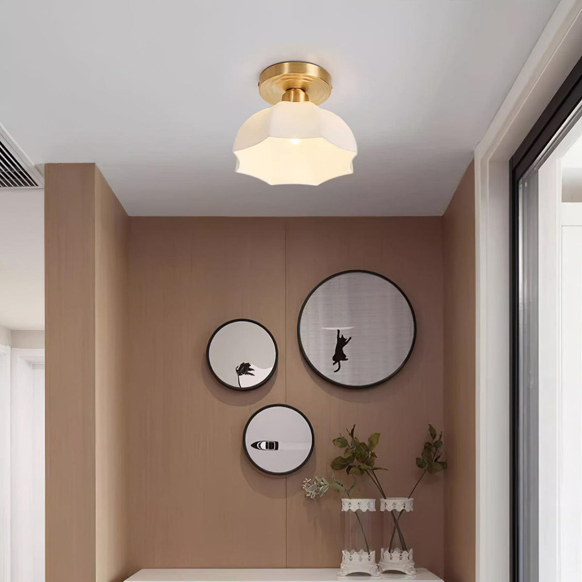 Veya messing basis en opalglas vlakke plafondlamp van glas