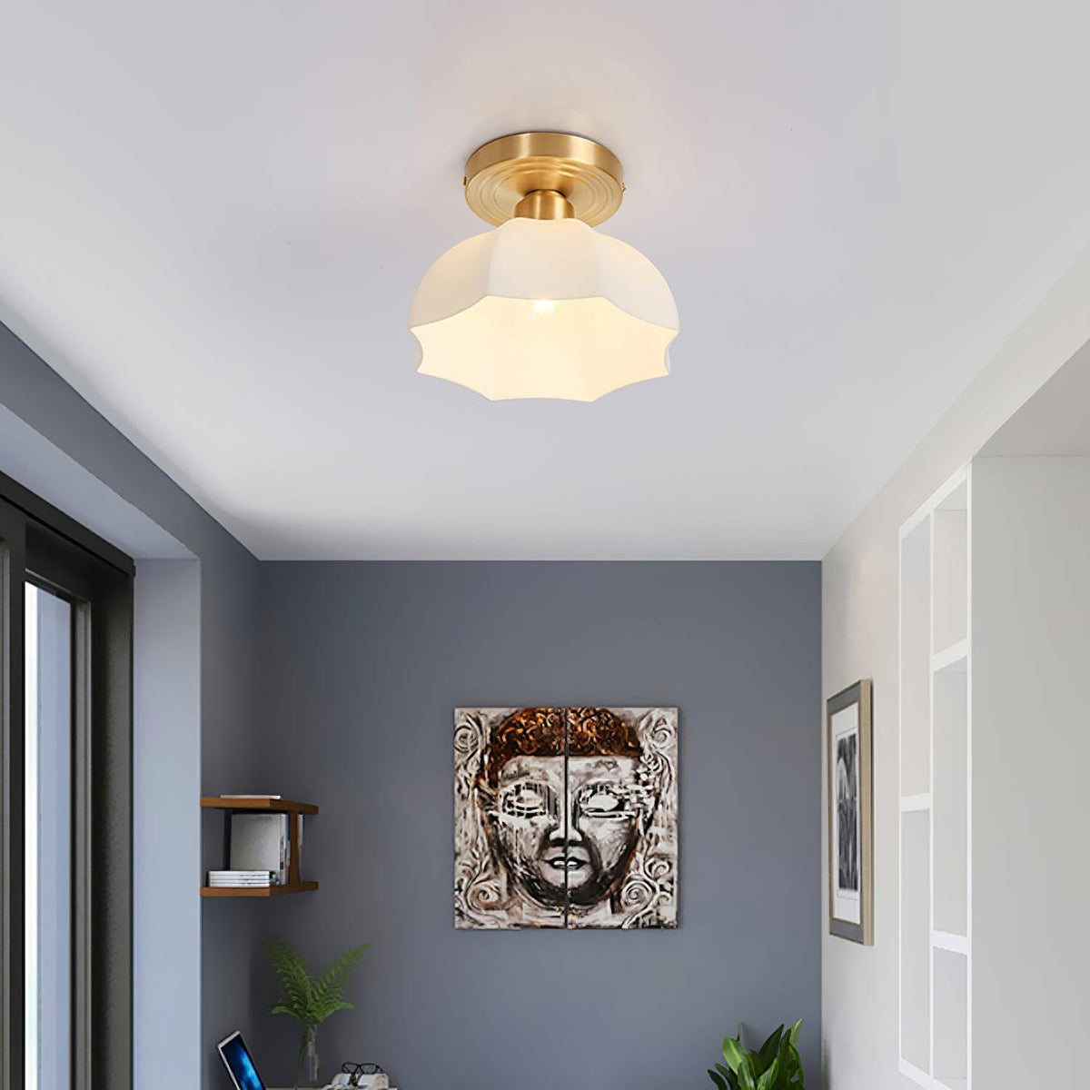 Veya messing basis en opalglas vlakke plafondlamp van glas