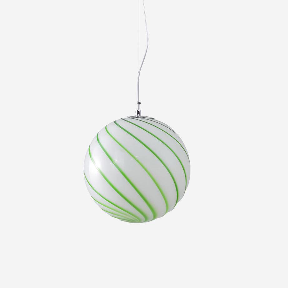 Kairo hanglamp met glazen bol en groene spiraalstrepen