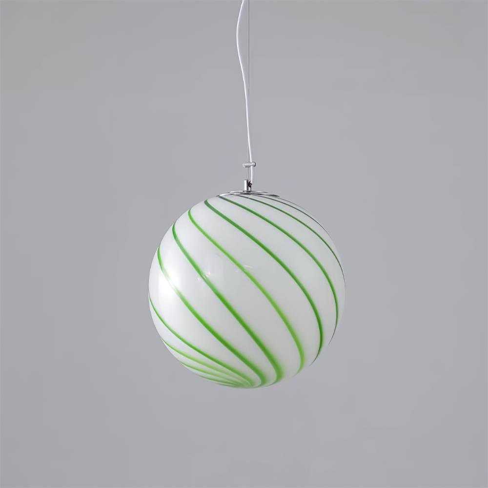 Kairo hanglamp met glazen bol en groene spiraalstrepen