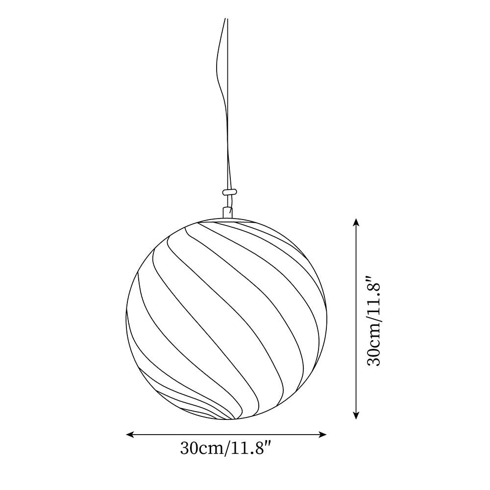 Kairo hanglamp met glazen bol en groene spiraalstrepen
