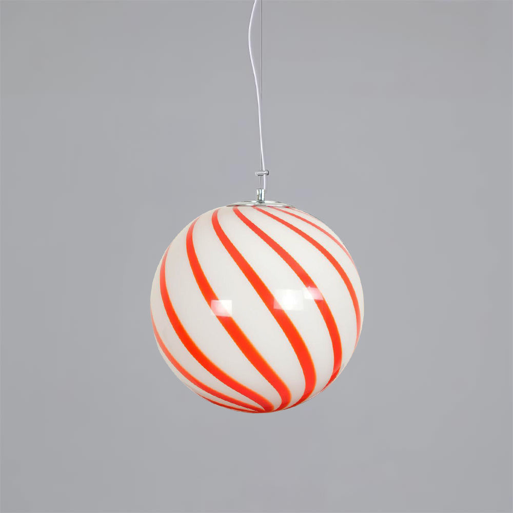 Kairo hanglamp met glazen bol en groene spiraalstrepen