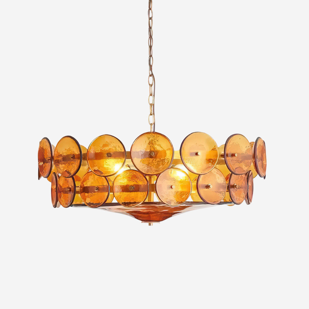 Selvora kroonluchter amber glas schijf elegant goud