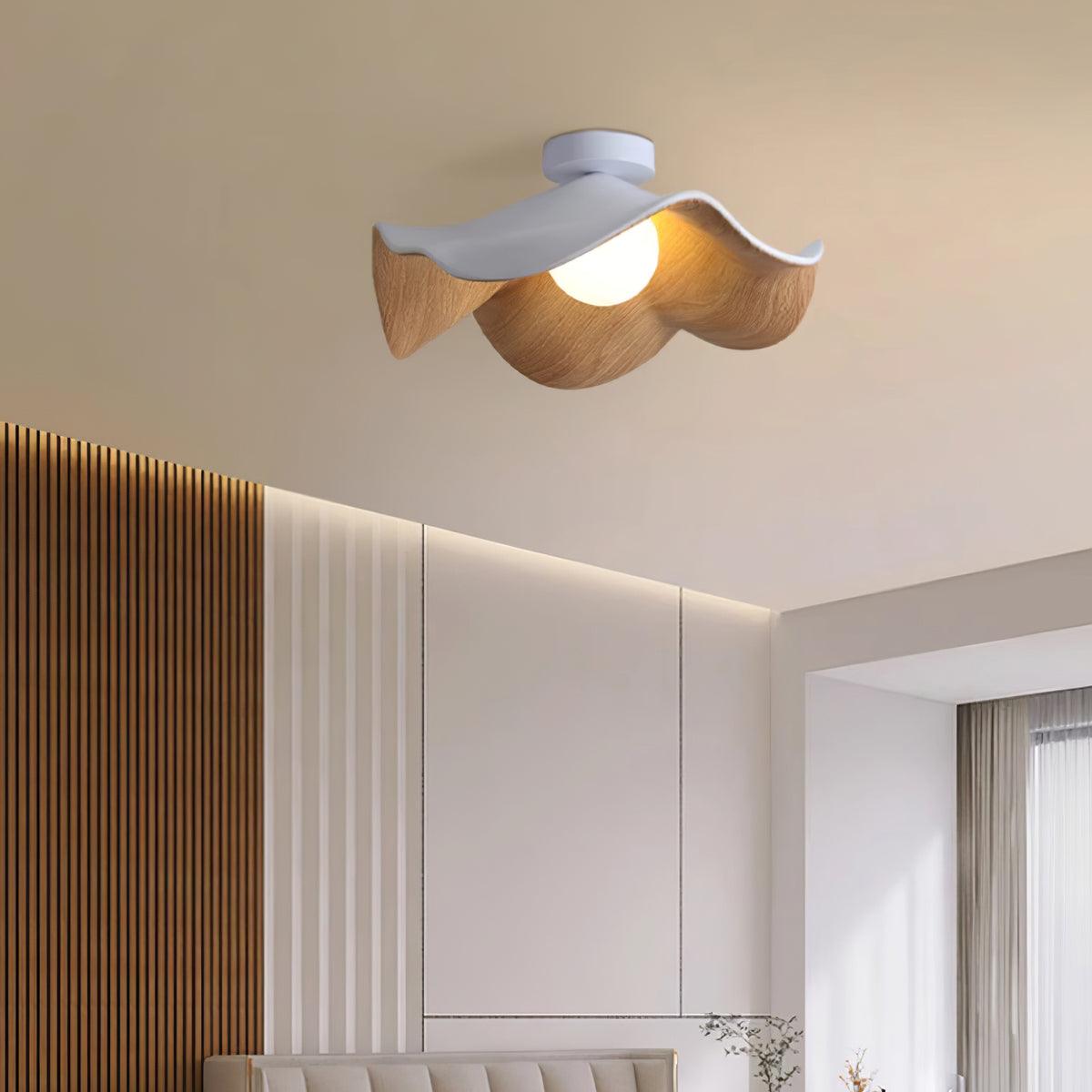 Belenor plafondlamp Lotus Leaf met witte afwerking en hout