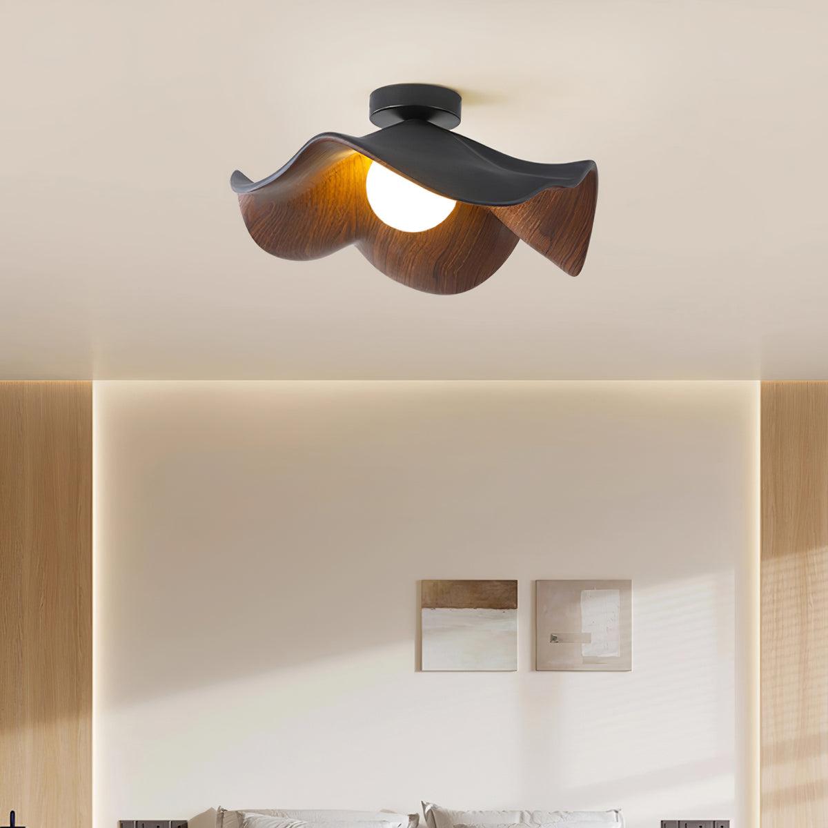 Belenor plafondlamp Lotus Leaf met witte afwerking en hout