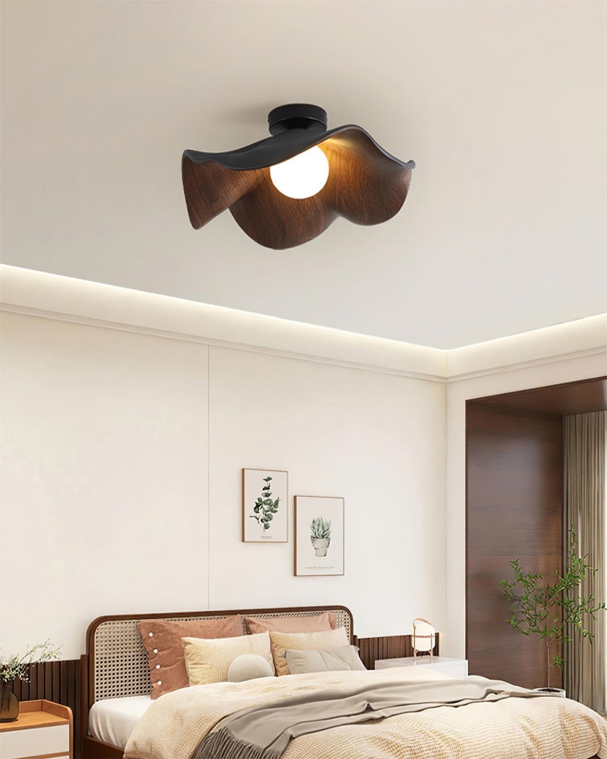 Belenor plafondlamp Lotus Leaf met witte afwerking en hout