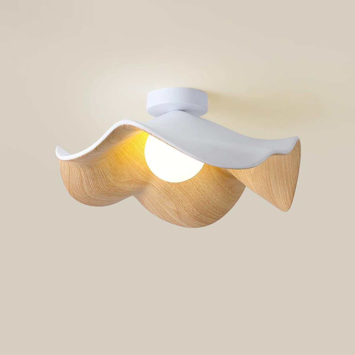 Belenor plafondlamp Lotus Leaf met witte afwerking en hout