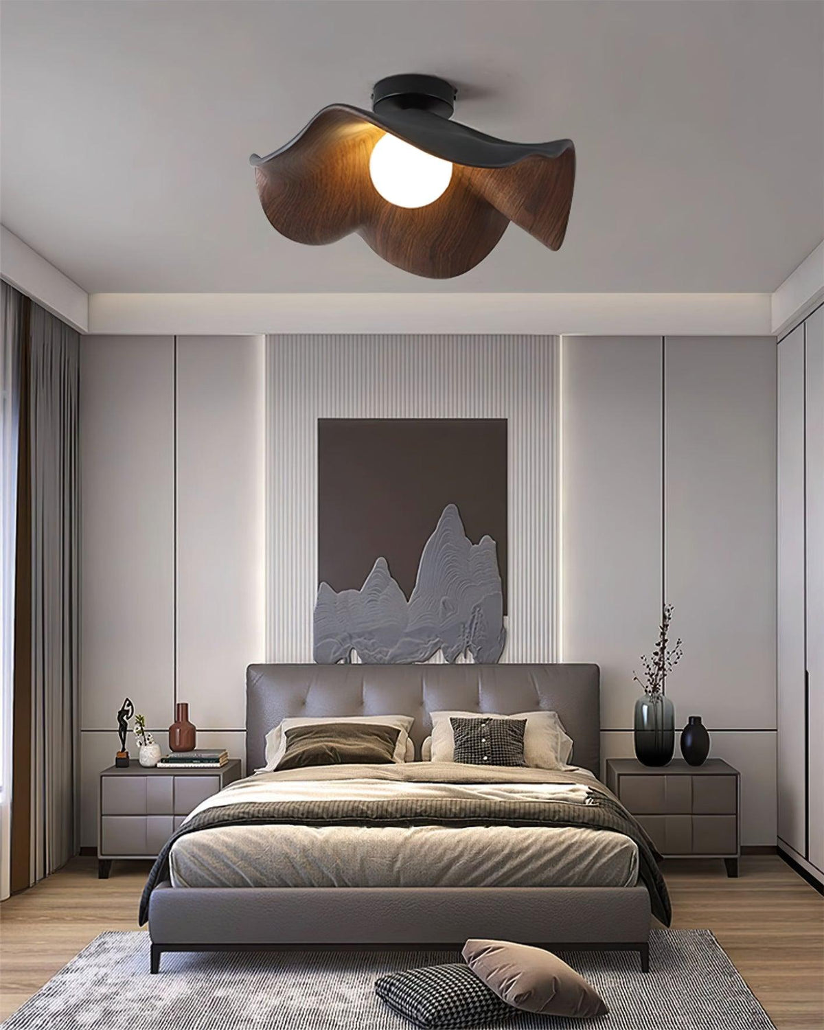 Belenor plafondlamp Lotus Leaf met witte afwerking en hout