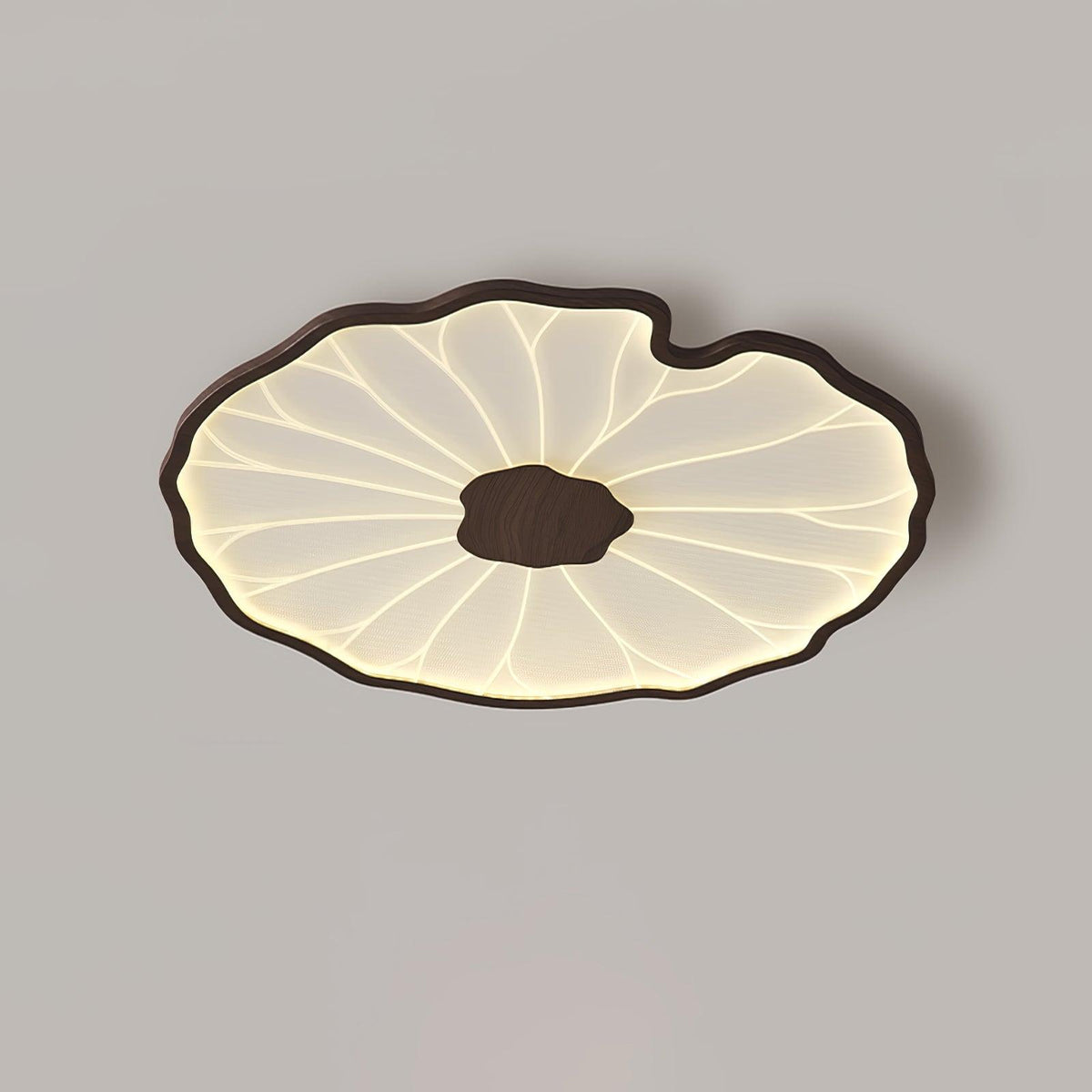 Rinorian plafondlamp Lotus Leaf met walnoot afwerking