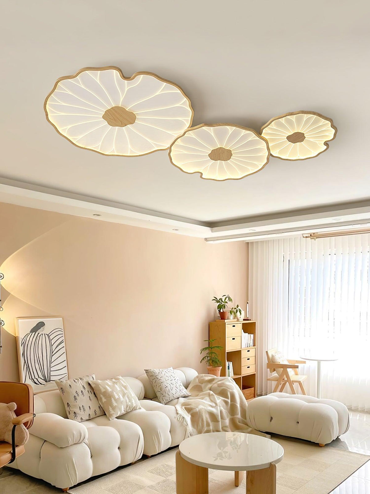 Rinorian plafondlamp Lotus Leaf met walnoot afwerking