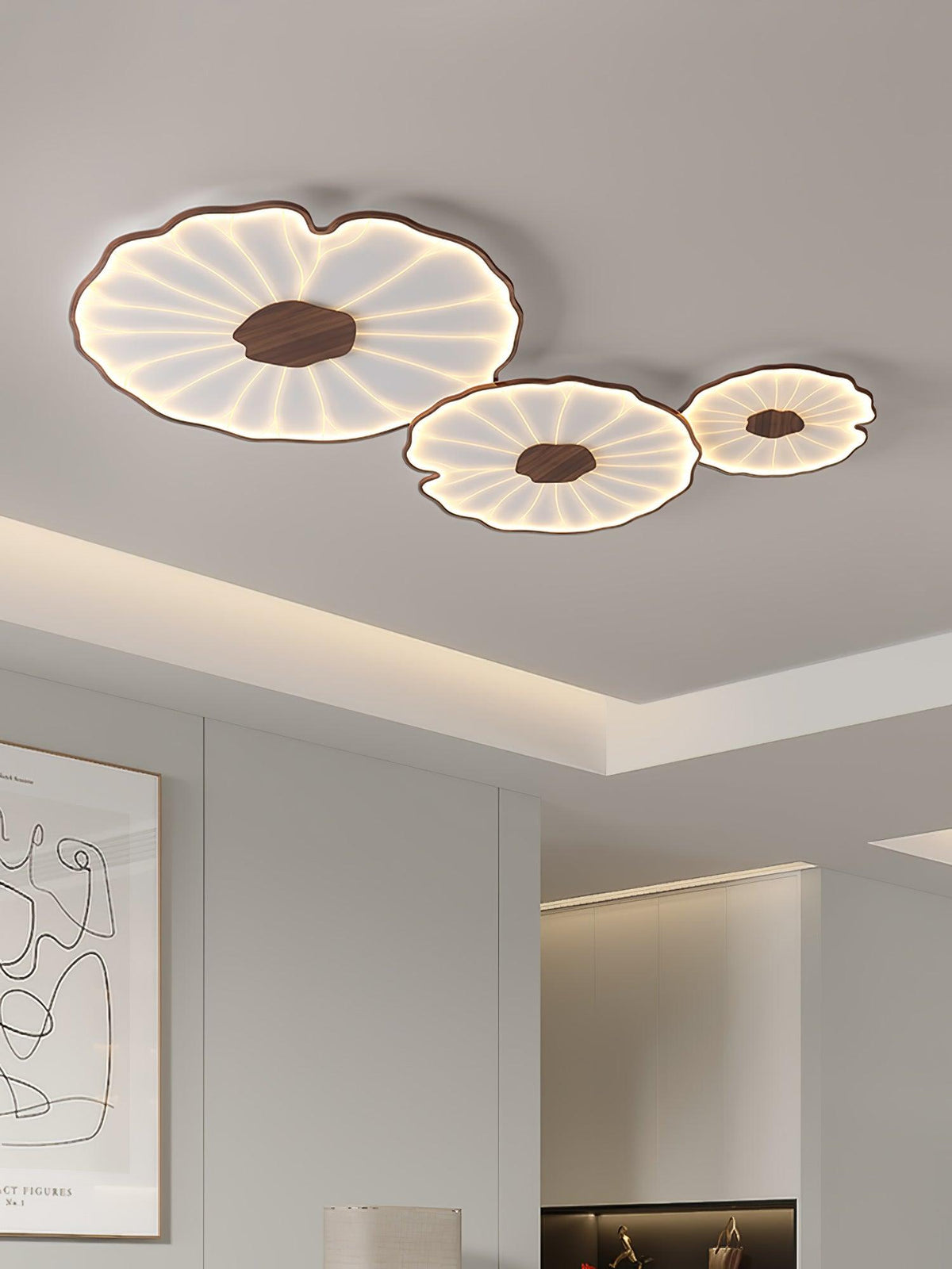 Rinorian plafondlamp Lotus Leaf met walnoot afwerking