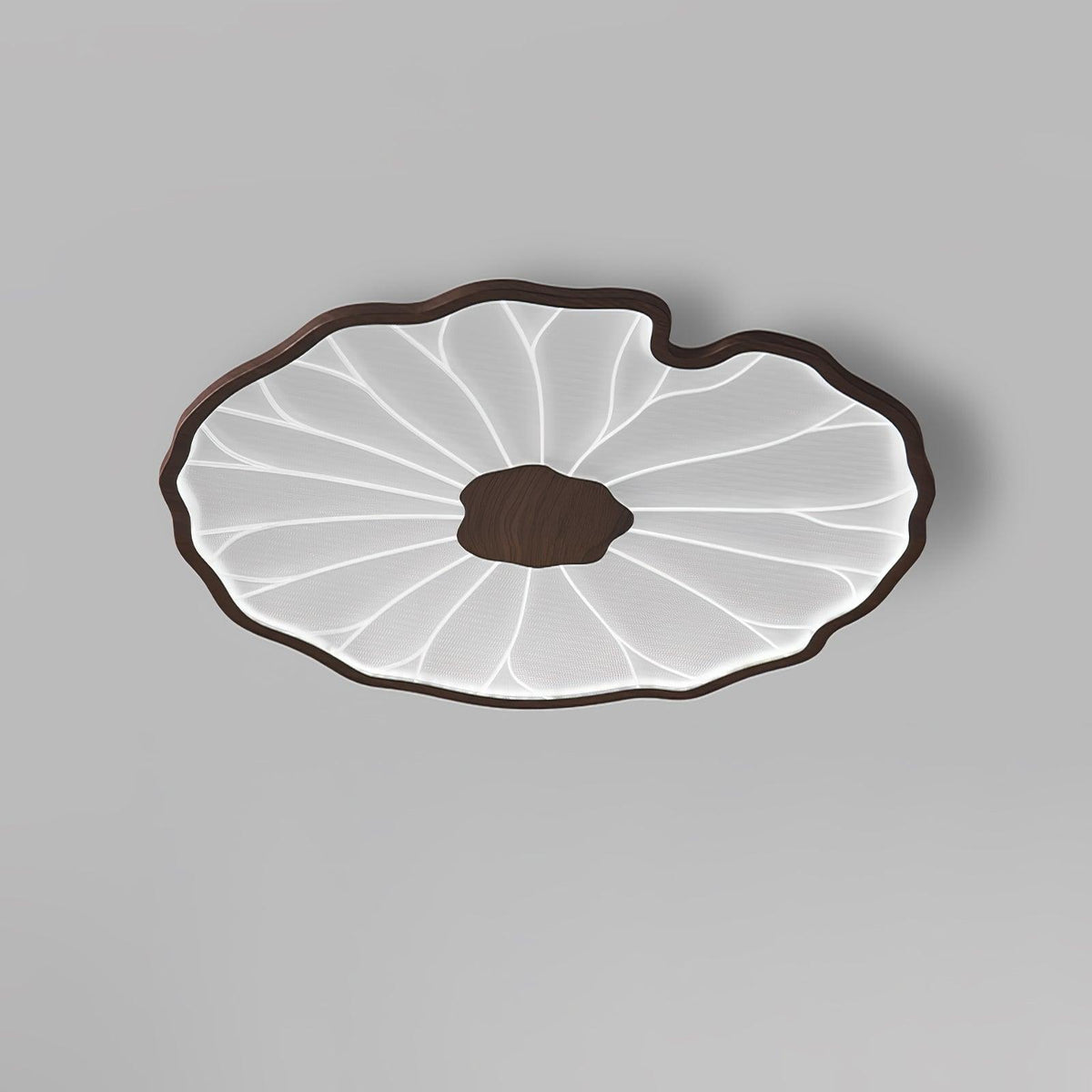 Rinorian plafondlamp Lotus Leaf met walnoot afwerking