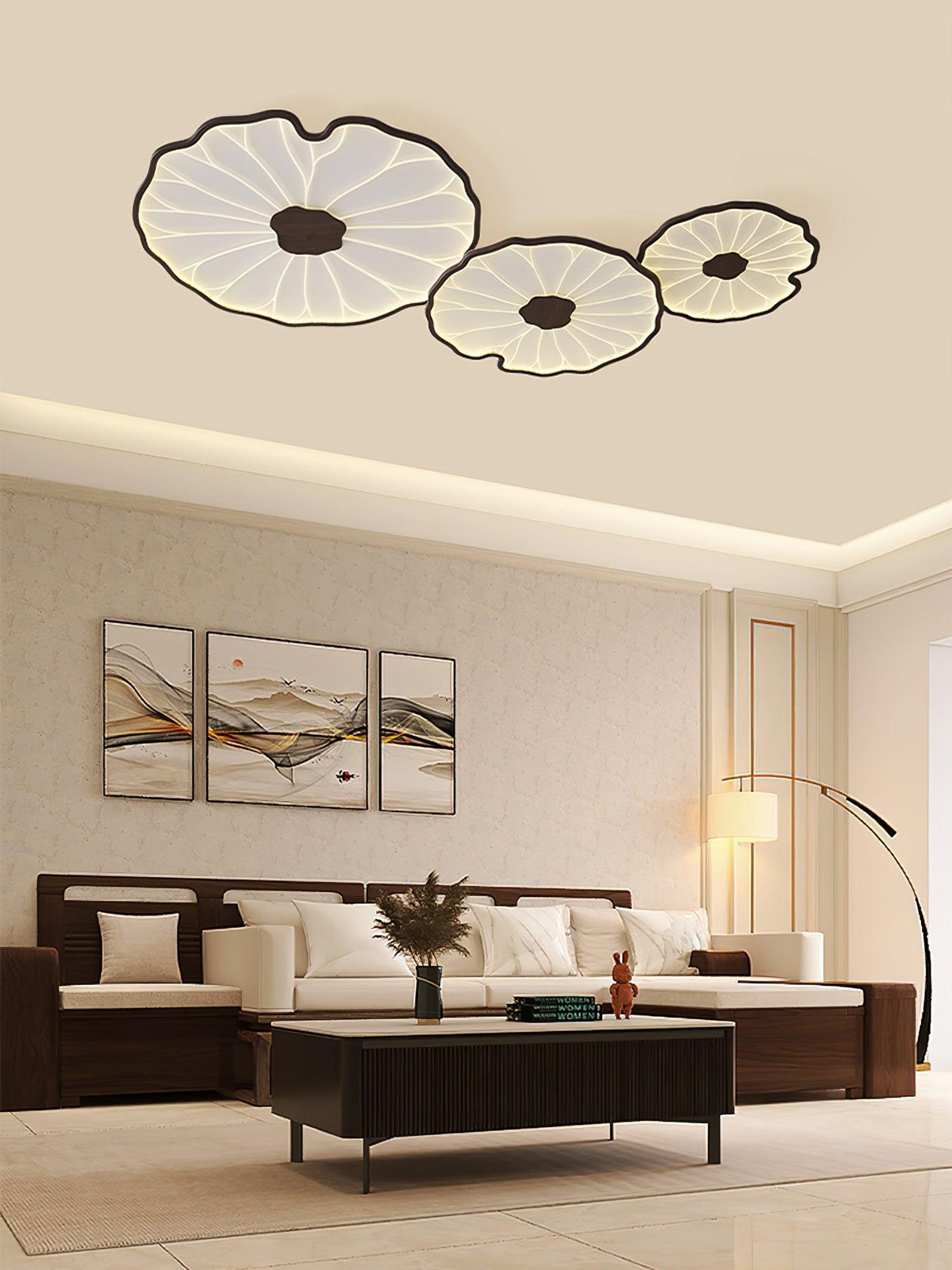 Rinorian plafondlamp Lotus Leaf met walnoot afwerking