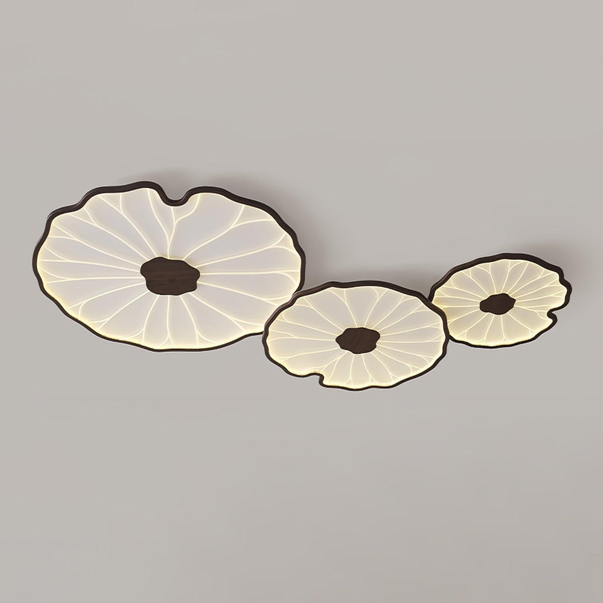 Rinorian plafondlamp Lotus Leaf met walnoot afwerking