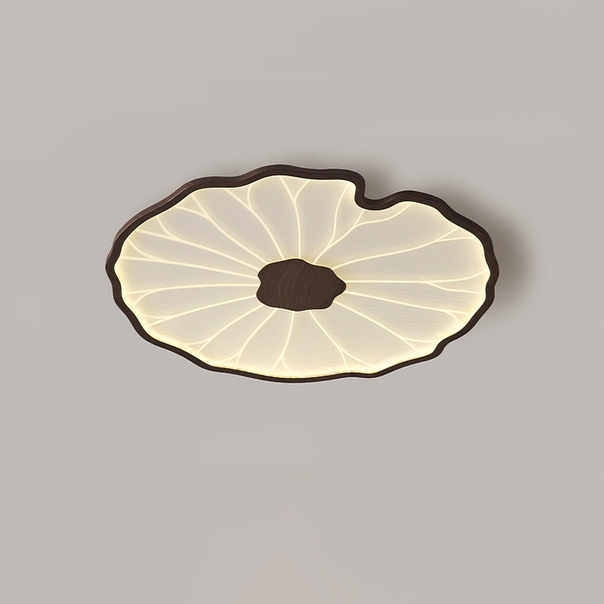 Rinorian plafondlamp Lotus Leaf met walnoot afwerking