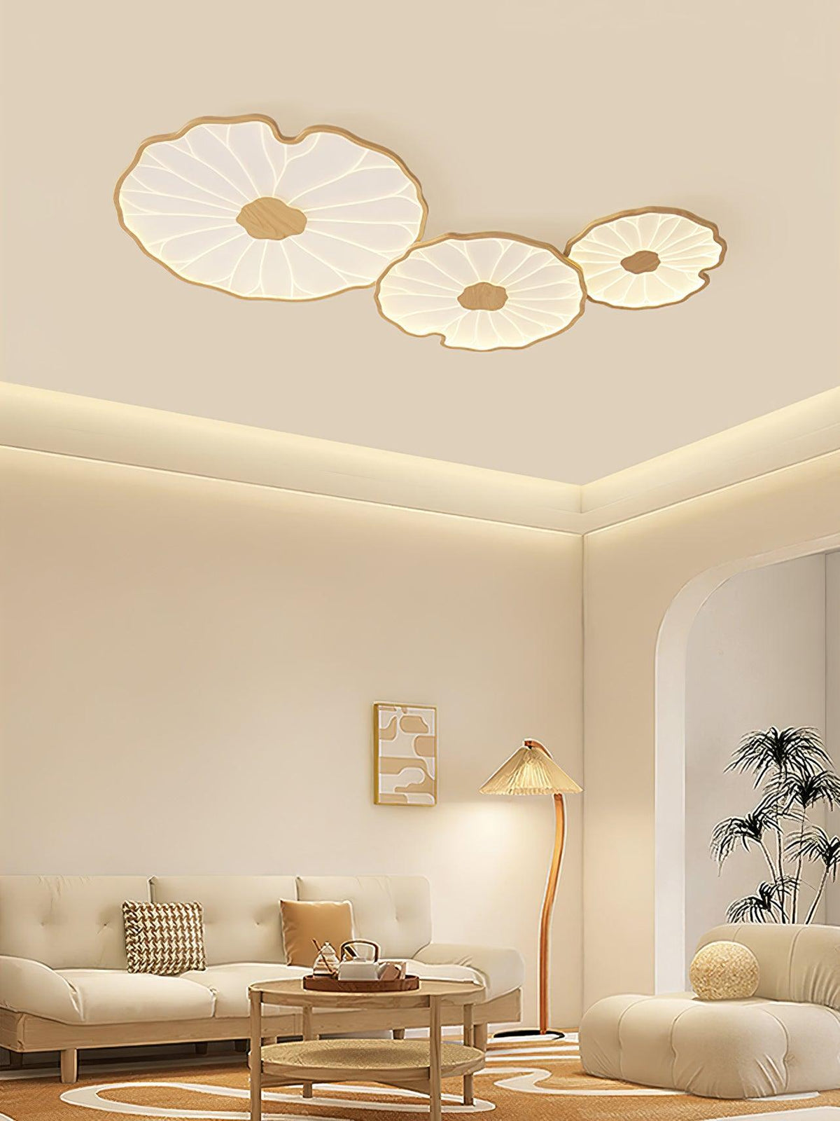 Rinorian plafondlamp Lotus Leaf met walnoot afwerking