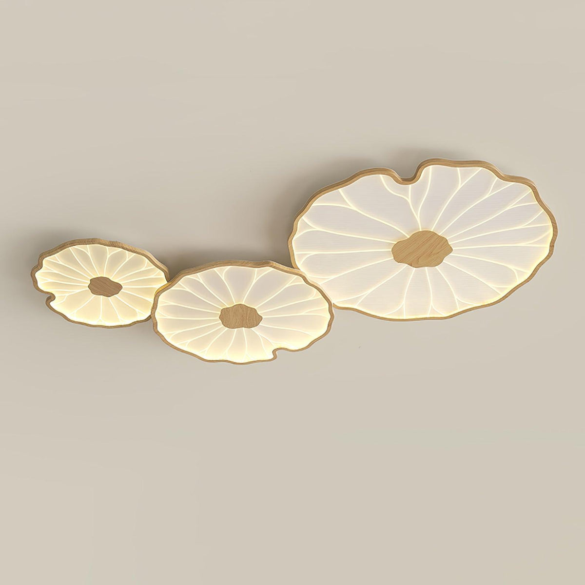 Rinorian plafondlamp Lotus Leaf met walnoot afwerking