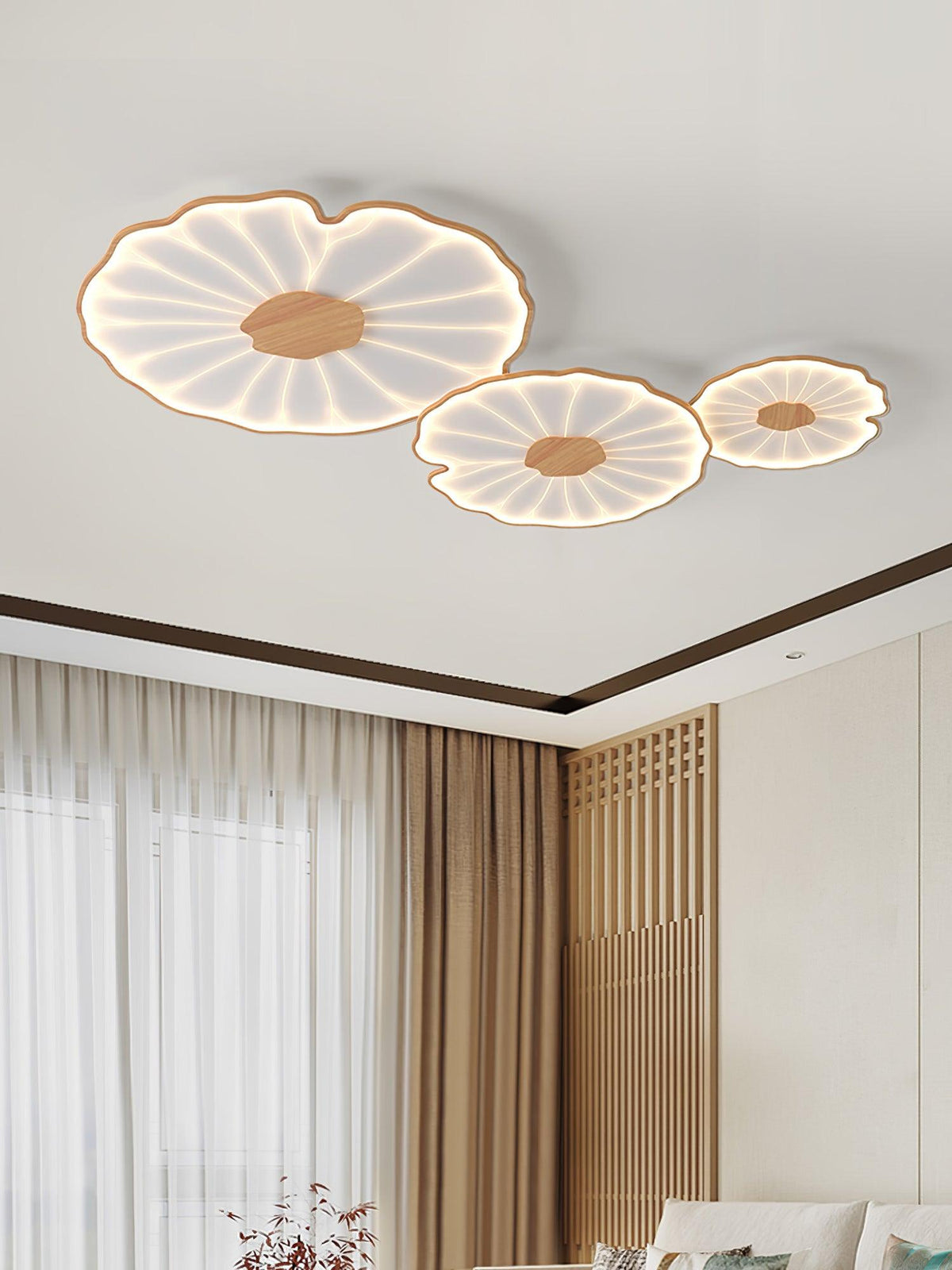 Rinorian plafondlamp Lotus Leaf met walnoot afwerking