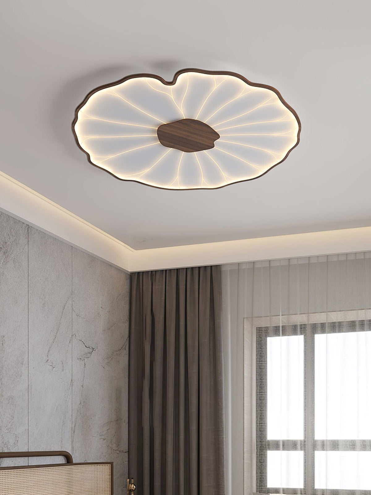 Rinorian plafondlamp Lotus Leaf met walnoot afwerking