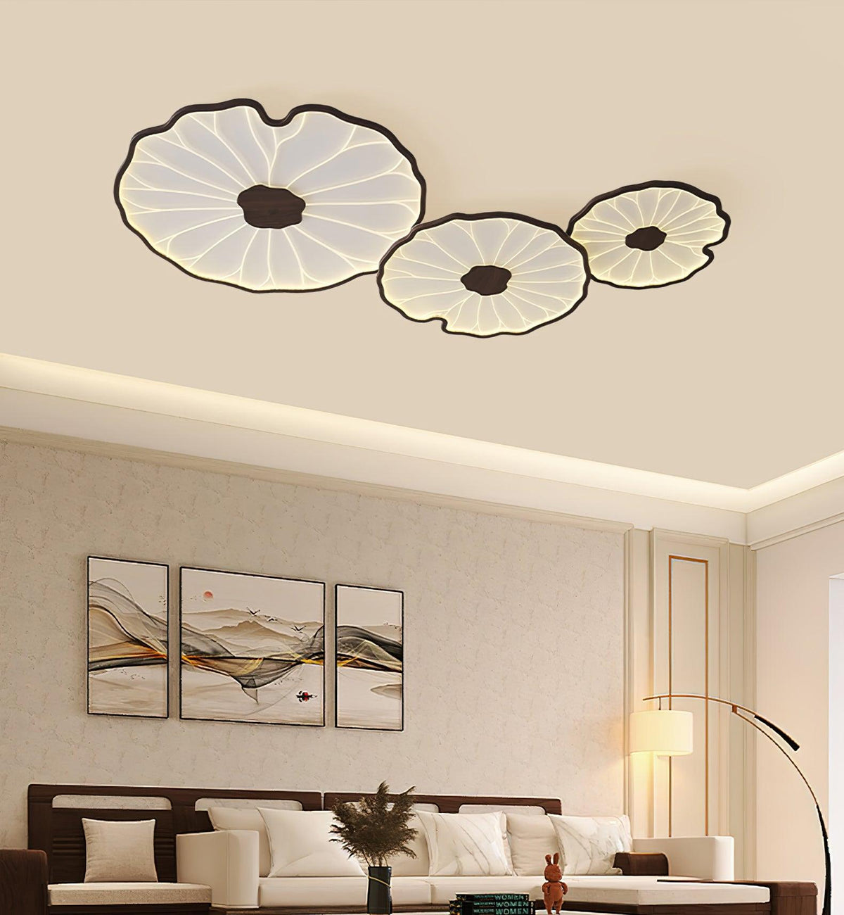 Rinorian plafondlamp Lotus Leaf met walnoot afwerking