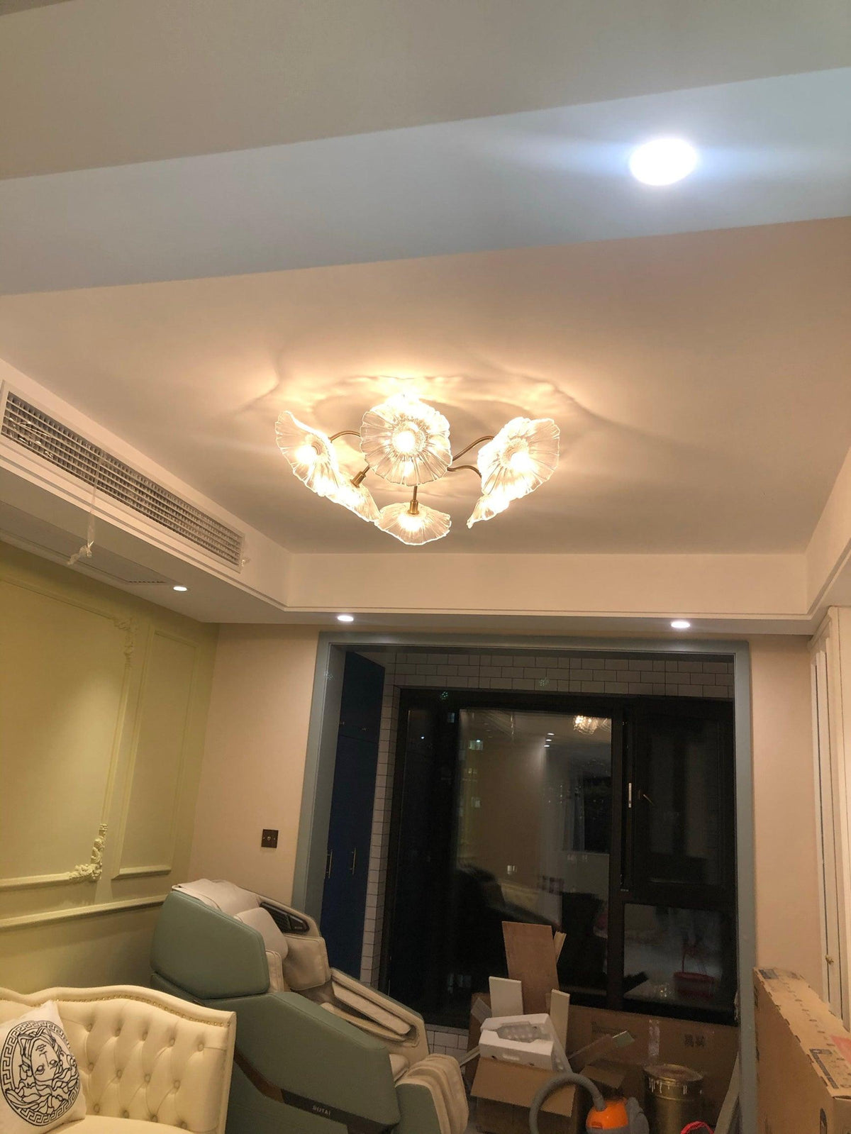 Lioruina messing plafondlamp van glas met bladglas en goudkleurige afwerking
