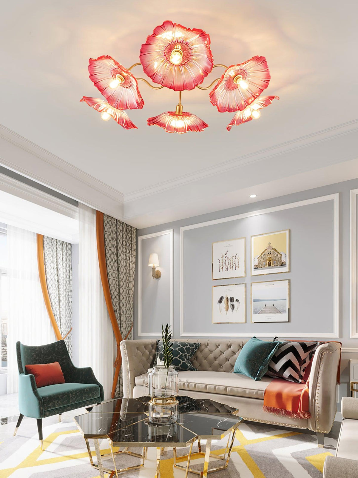Lioruina messing plafondlamp van glas met bladglas en goudkleurige afwerking