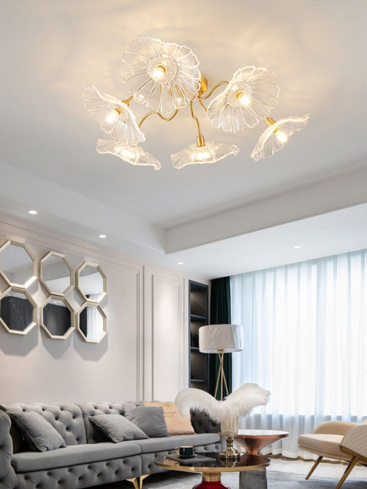 Lioruina messing plafondlamp van glas met bladglas en goudkleurige afwerking
