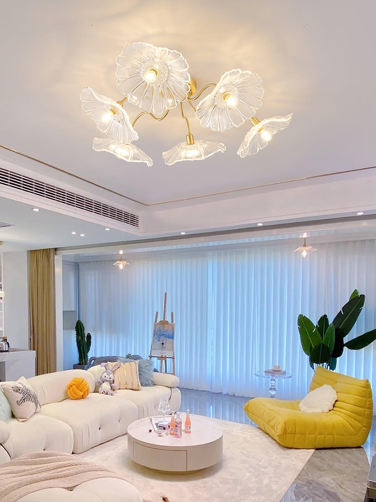 Lioruina messing plafondlamp van glas met bladglas en goudkleurige afwerking
