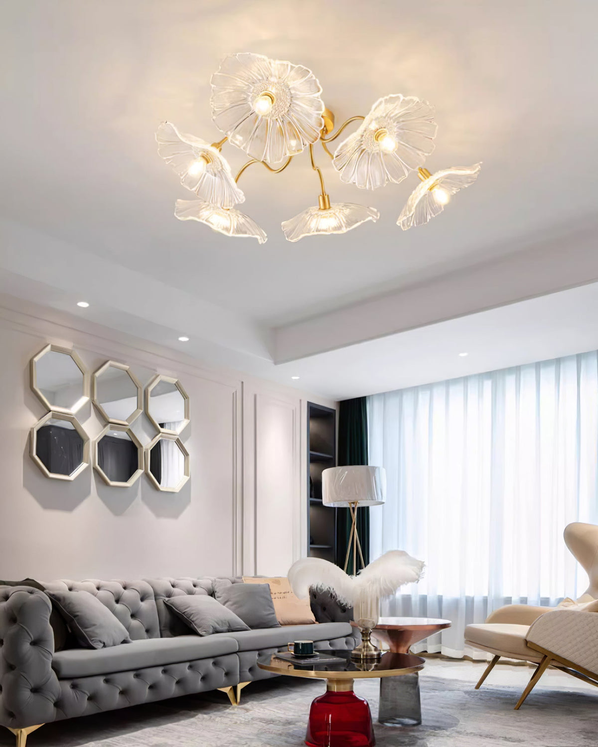 Lioruina messing plafondlamp van glas met bladglas en goudkleurige afwerking