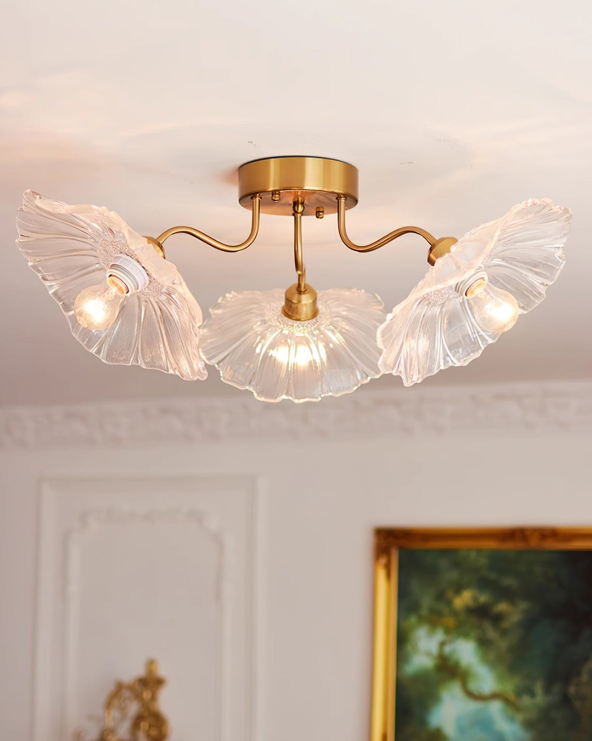 Lioruina messing plafondlamp van glas met bladglas en goudkleurige afwerking