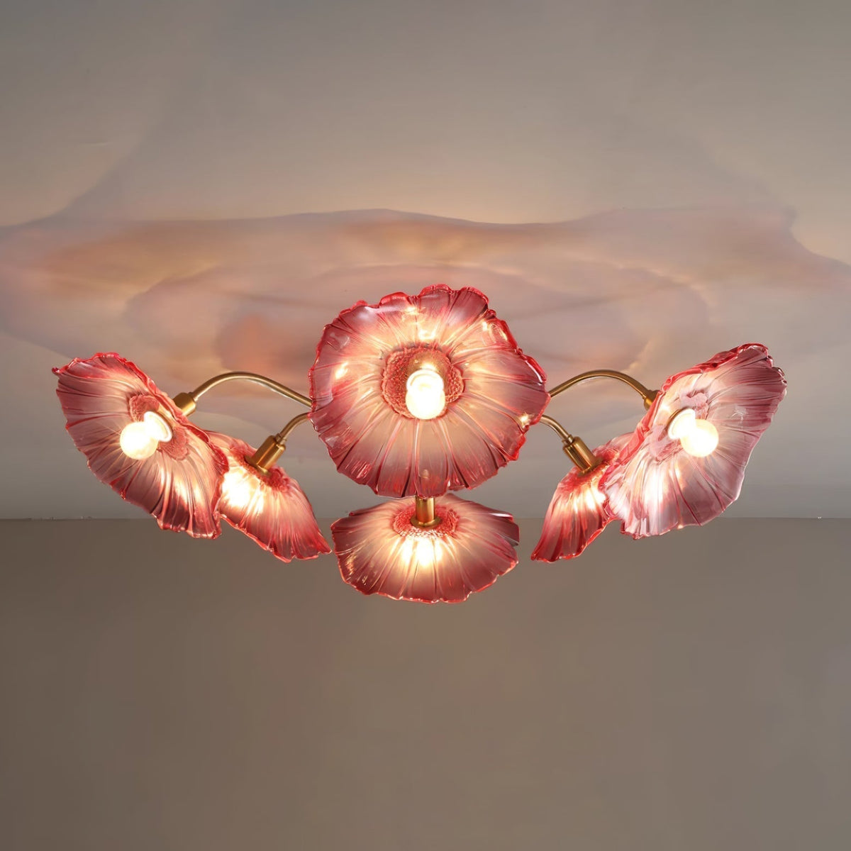 Lioruina messing plafondlamp van glas met bladglas en goudkleurige afwerking
