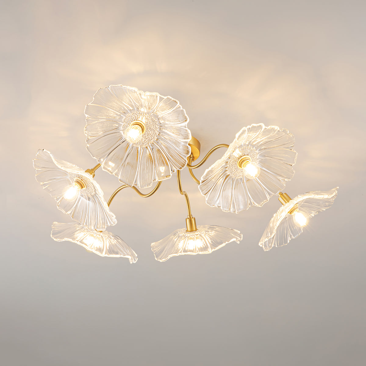 Lioruina messing plafondlamp van glas met bladglas en goudkleurige afwerking