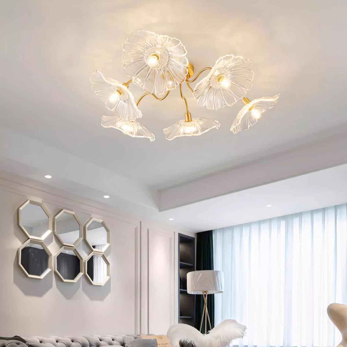 Lioruina messing plafondlamp van glas met bladglas en goudkleurige afwerking