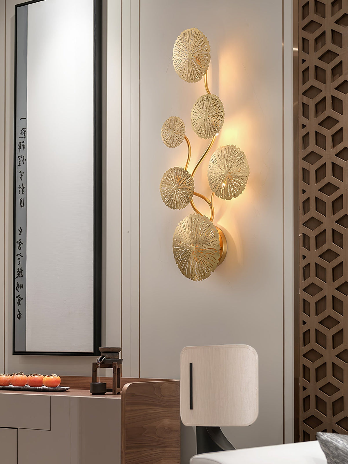 Rylso wandlamp Lotusbladeren messing