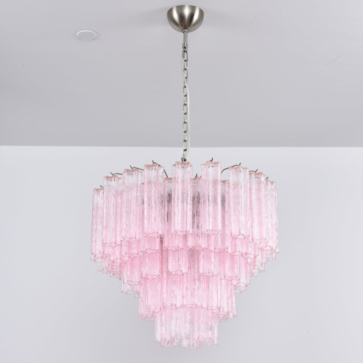 Celoora kroonluchter met roze glas, meervoudig ontwerp, romantische uitstraling