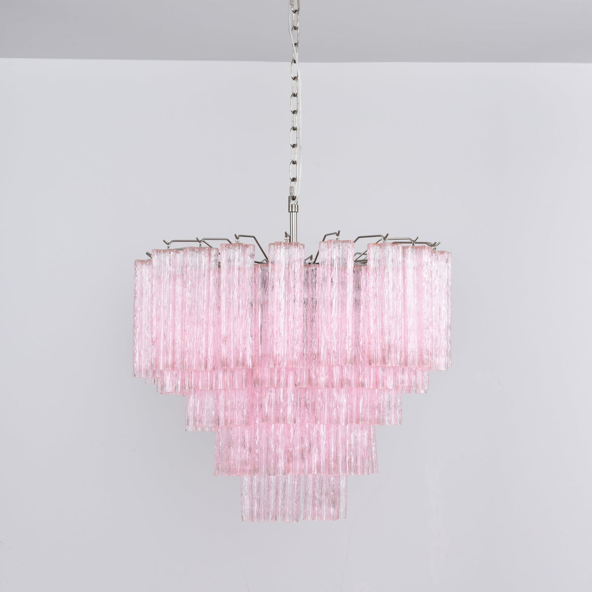 Celoora kroonluchter met roze glas, meervoudig ontwerp, romantische uitstraling