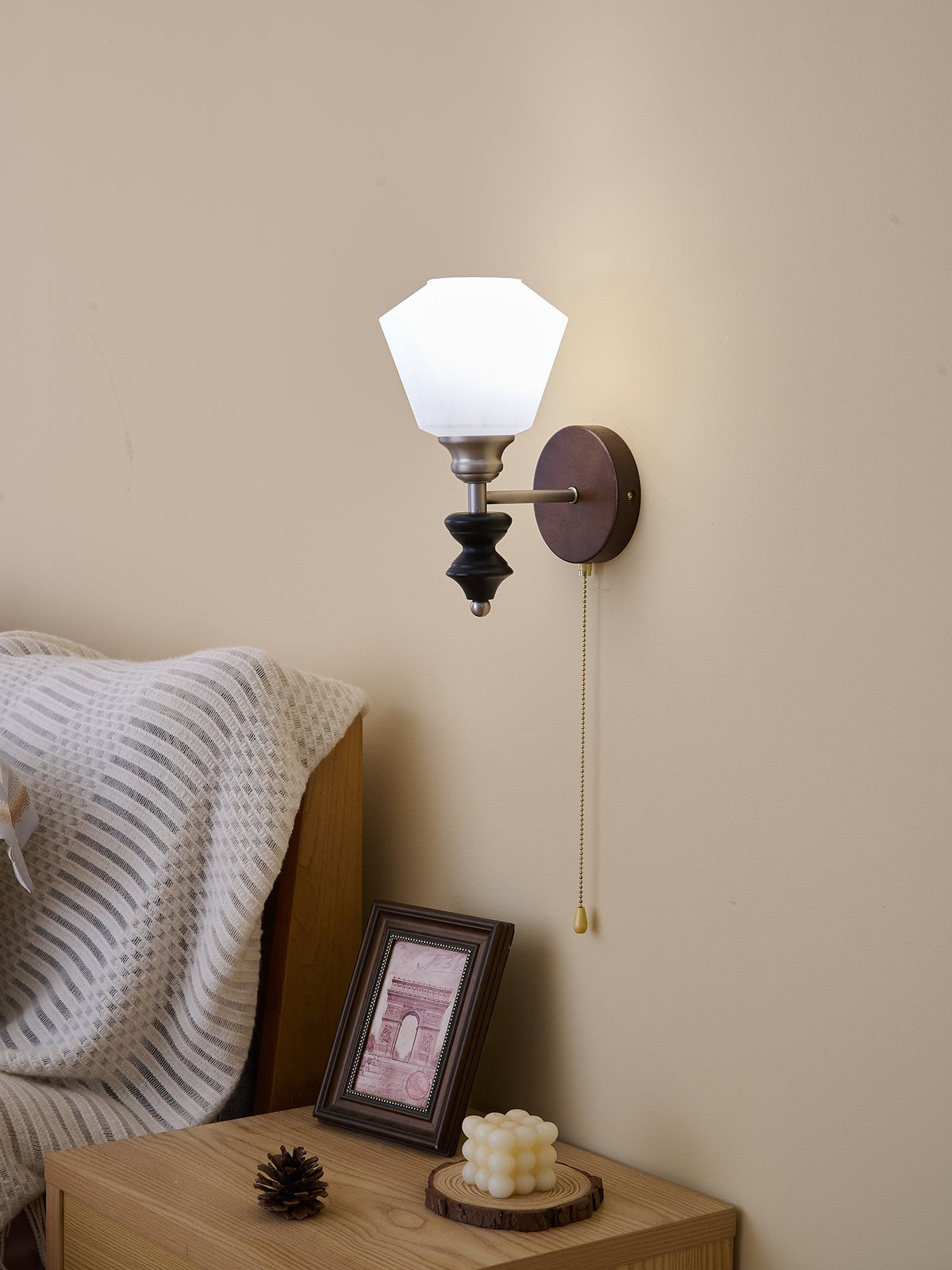 Lucille elegantie klassiek Art glas Hout wandlamp