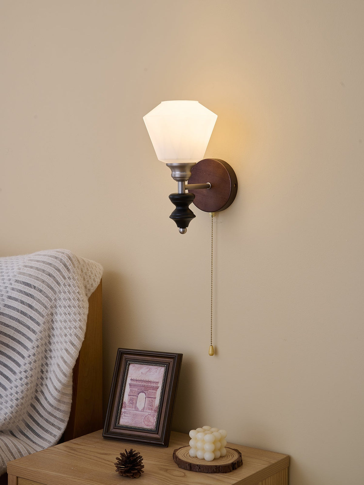 Lucille elegantie klassiek Art glas Hout wandlamp