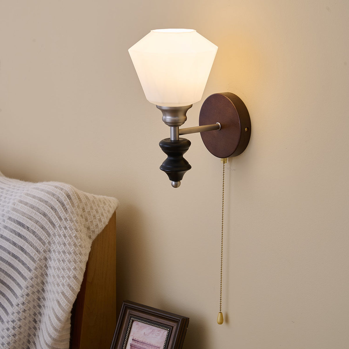 Lucille elegantie klassiek Art glas Hout wandlamp