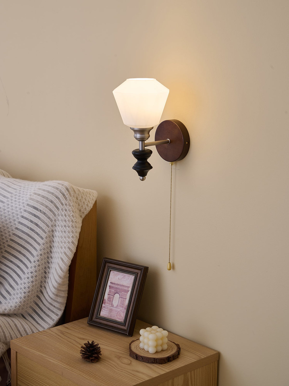 Lucille elegantie klassiek Art glas Hout wandlamp