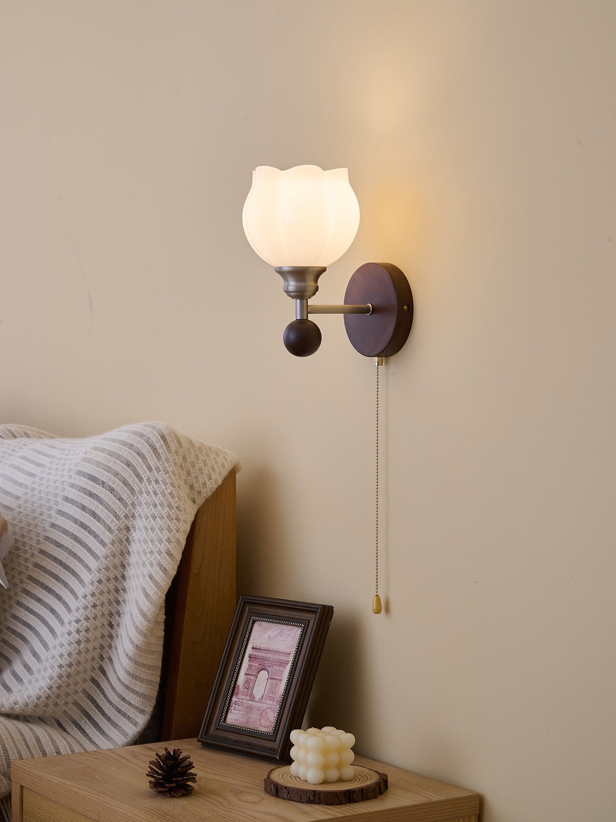 Lucille elegantie klassiek Art glas Hout wandlamp