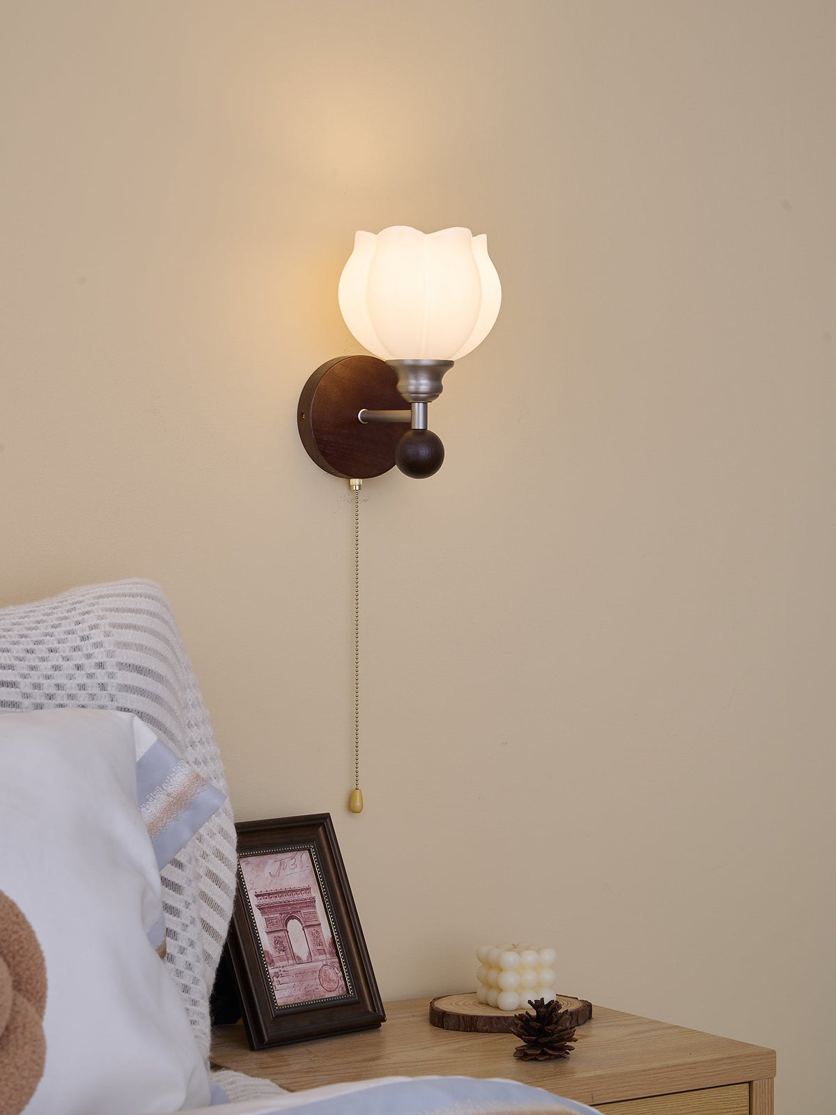 Lucille elegantie klassiek Art glas Hout wandlamp