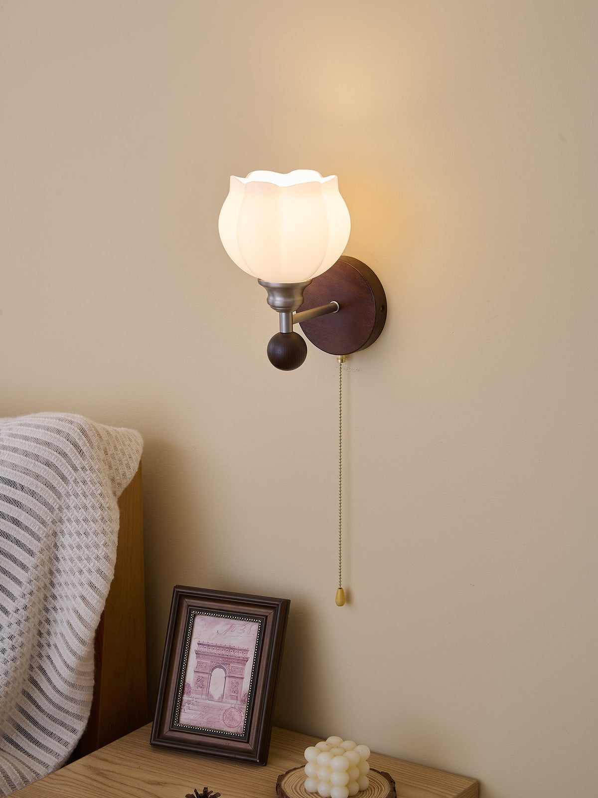 Lucille elegantie klassiek Art glas Hout wandlamp