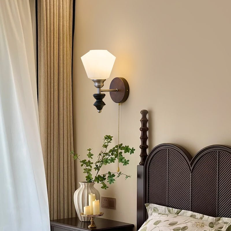 Lucille elegantie klassiek Art glas Hout wandlamp