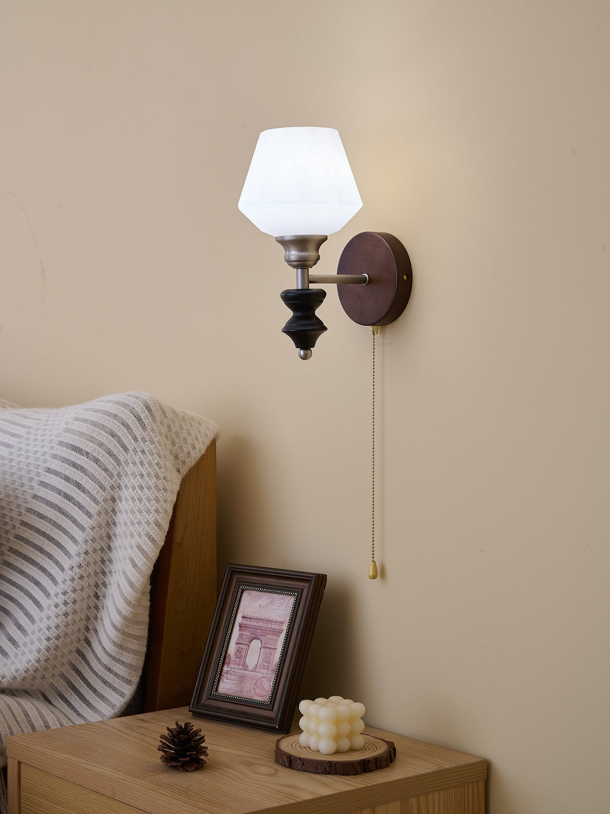 Lucille elegantie klassiek Art glas Hout wandlamp