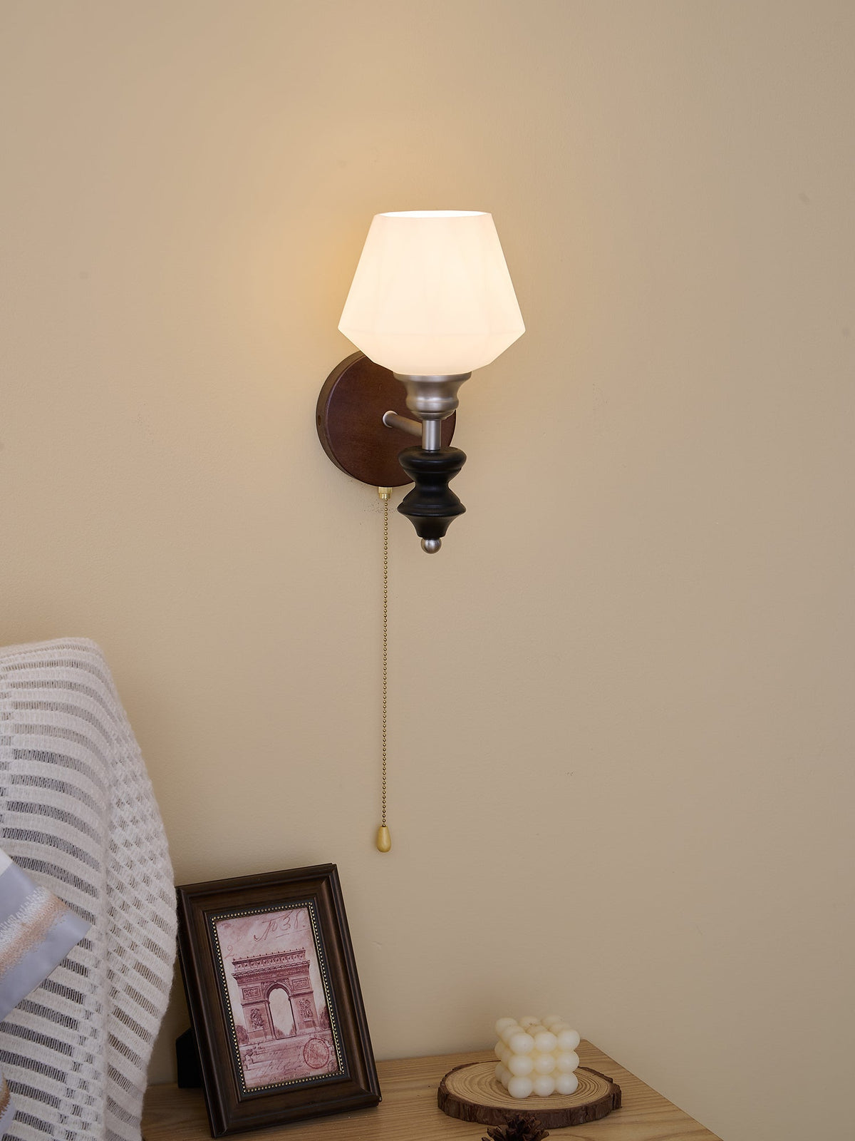 Lucille elegantie klassiek Art glas Hout wandlamp