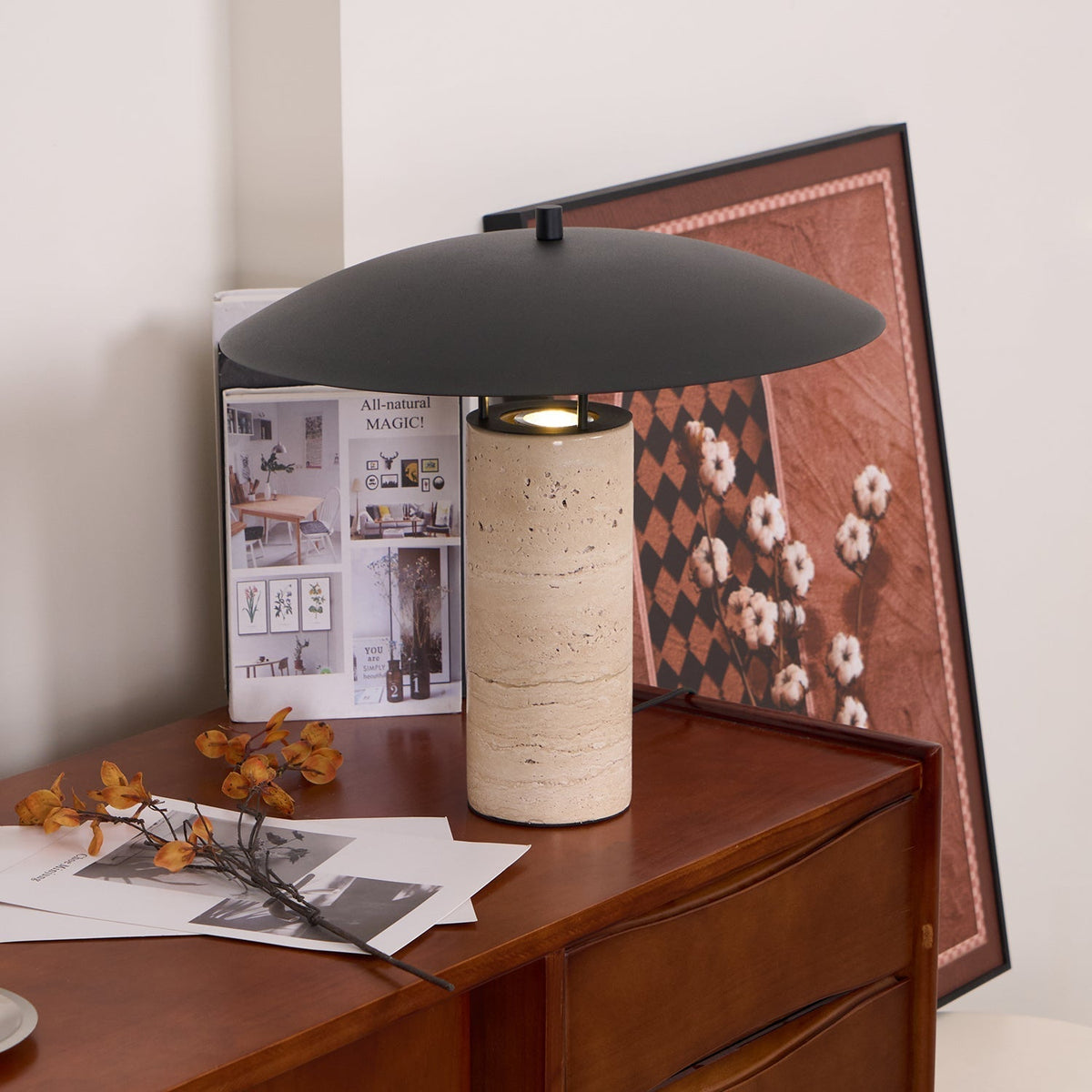 Eara Disc-Pillar travertin tafellamp