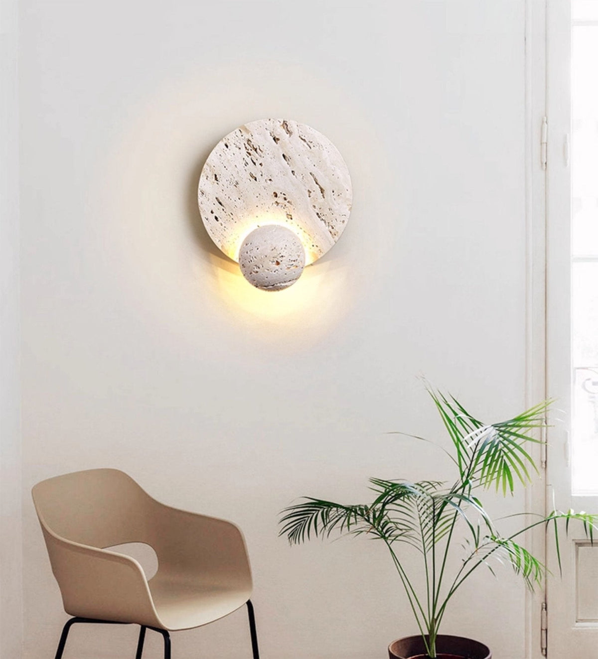 Norivaine Eclipse wandlamp met travertin
