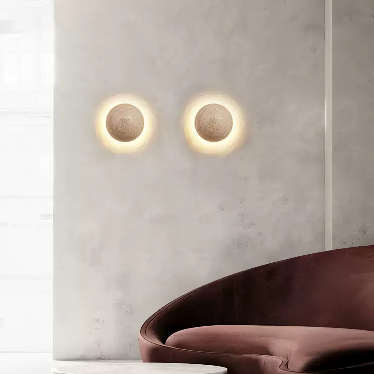 Vexael Minimalistische wandlamp in geel travertin